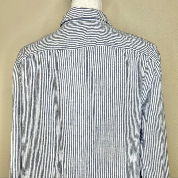 J. Jill Love Linen Essential Shirt Blue & White Mixed Striped Button Up Shirt - Picture 6 of 10